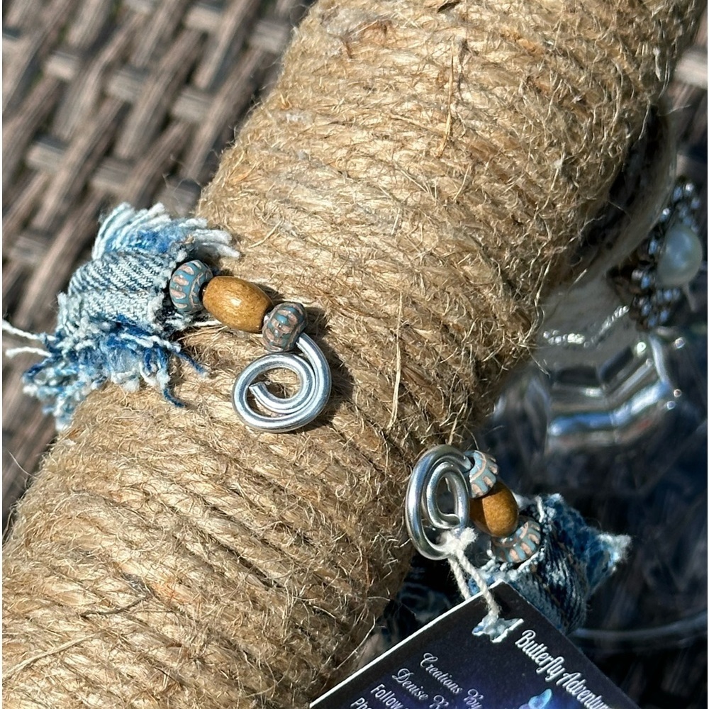 Hand Sewn Blue Jean Cuff Bracelet - Picture 2 of 5